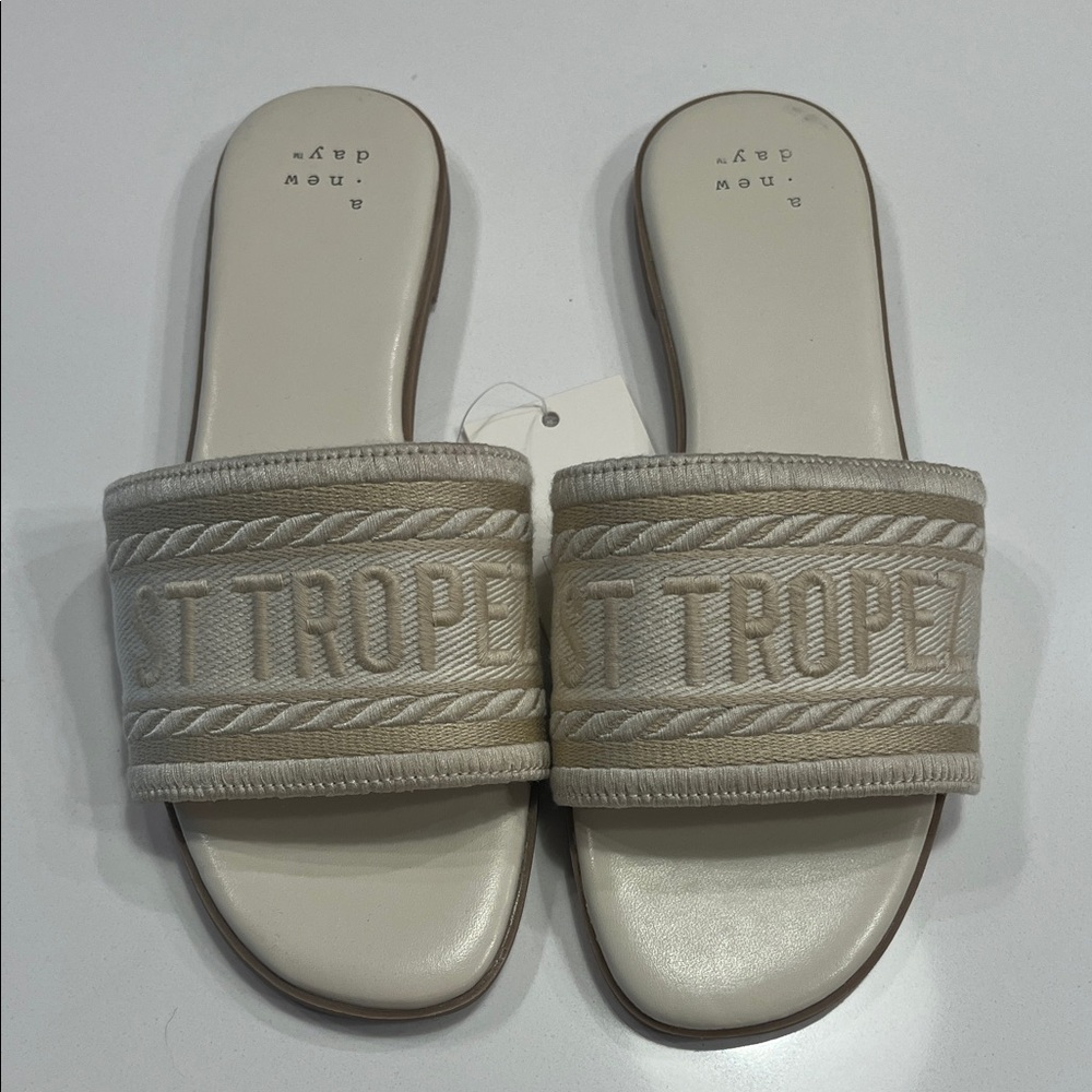 A New Day St. Tropez Beige Embroidered Sandals